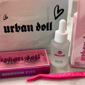 Urban doll lashes, lash remover serum, and tweezers
